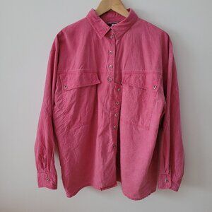 3 Suisses Women's Asymmetrical Pink Button-Up Size L/XL